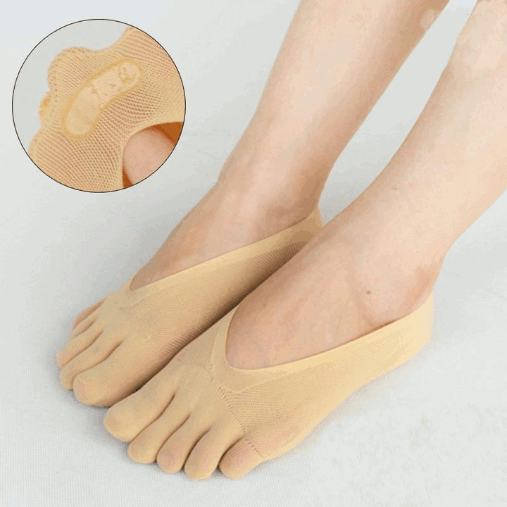 Women Ultra Thin Mesh Hole Five Toe Sock Solid Color anti Skid Invisibility Boat Socks - MRSLM