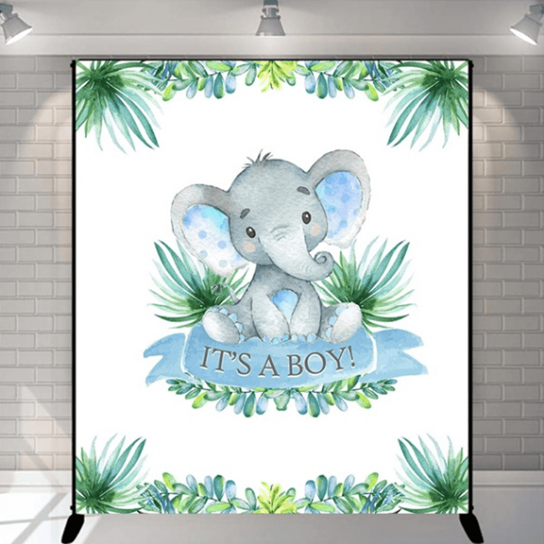 2 Types Cute Elephant Shower Backdrop Birthday Party Baby Photography Background Cloth Studio Props - MRSLM