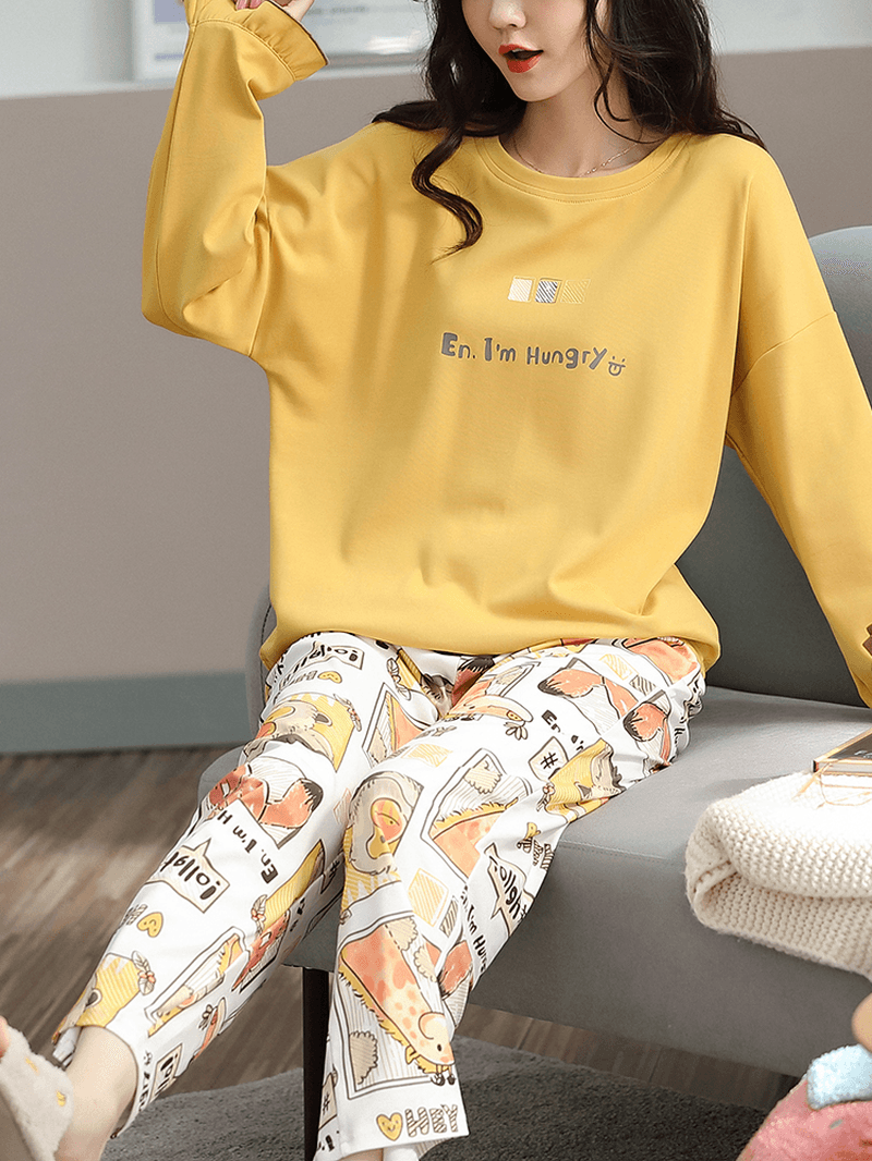 Plus Size Women Cartoon Animal Print Plaid Pants Home Casual Pajama Sets - MRSLM