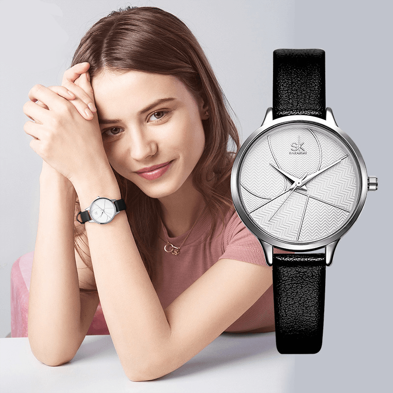 SHENGKE SK K0116 Fashion Simple Dial Conspicuous Leather Strap Women Quartz Watch - MRSLM