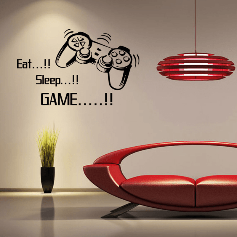 Creative Art Game Handle Wall Stickers "EAT SLEEP GAME" Black Vinyl Removable Printed Game Lovers Bedroom Wall Stickers Hot Play Game Handle Living Room Bedroom Personality Decoration Wall Stickers - MRSLM