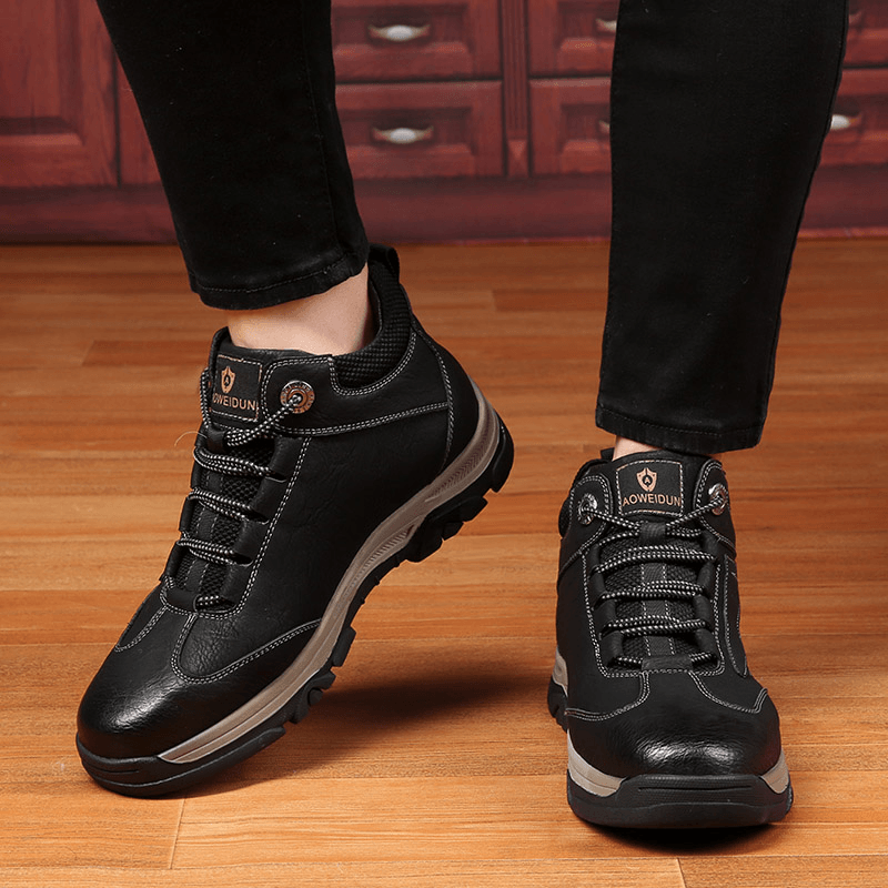 Men Cowhide Leather Soft Sole Warm Lined Padded Comfy Lace up Casual Sports Shoes - MRSLM