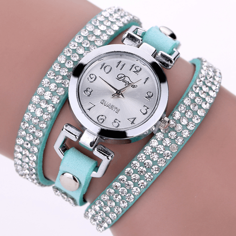 DUOYA Casual Style Crystal Ladies Bracelet Watch Luxury Fine Leather Winding Women Quartz Watches - MRSLM