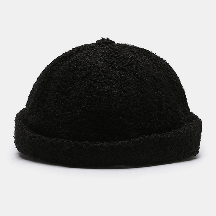 Unisex Solid Color Fleece Warm Landlord Cap Outdoor Casual Sunshade Brimless Beanie Skull Cap - MRSLM