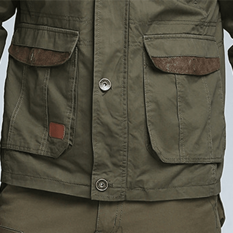 Tactical Army Military Style Multi Pockets Stand Collar Detachable Hood Outdoor Jackets for Men - MRSLM