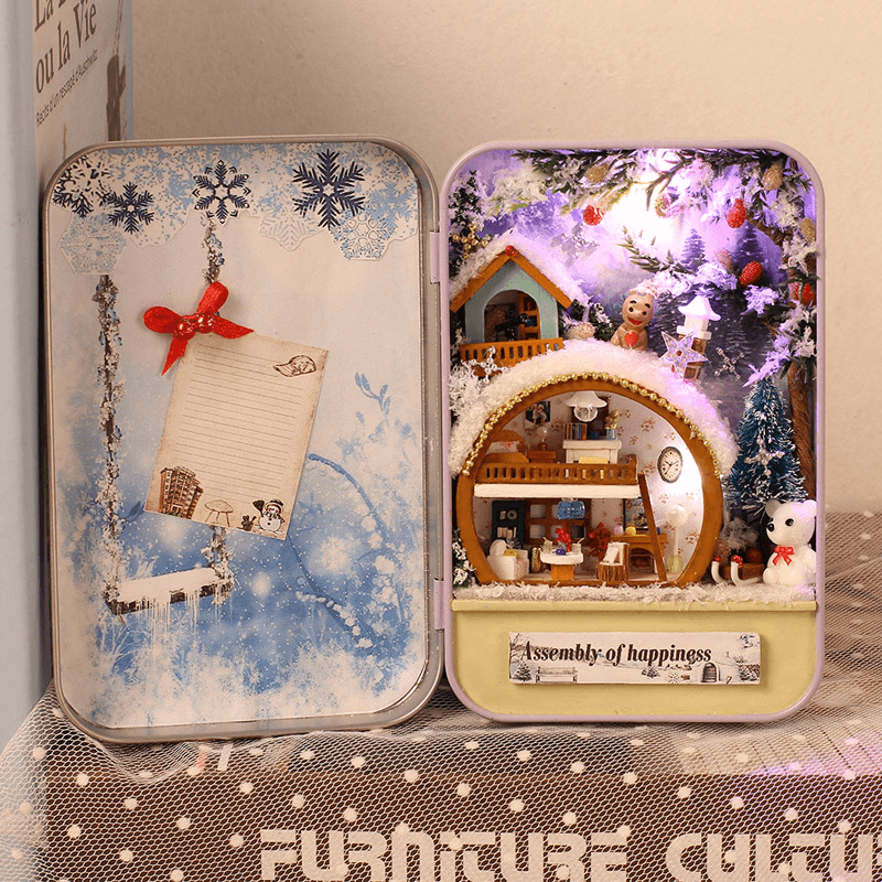 Iiecreate DIY Tin Box Secret Dollhouse with Light T-002 T-003 T-004 T-005 Gift Home Office Decor - MRSLM