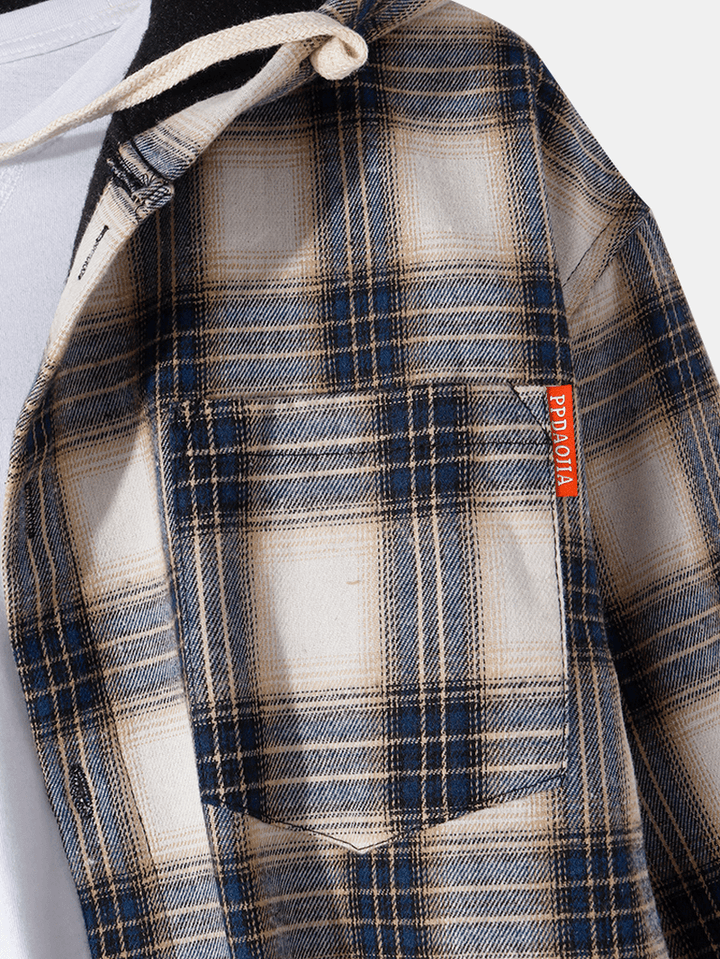 Mens Vintage Plaid Button up Thick Warm Lined Hooded Jacket - MRSLM