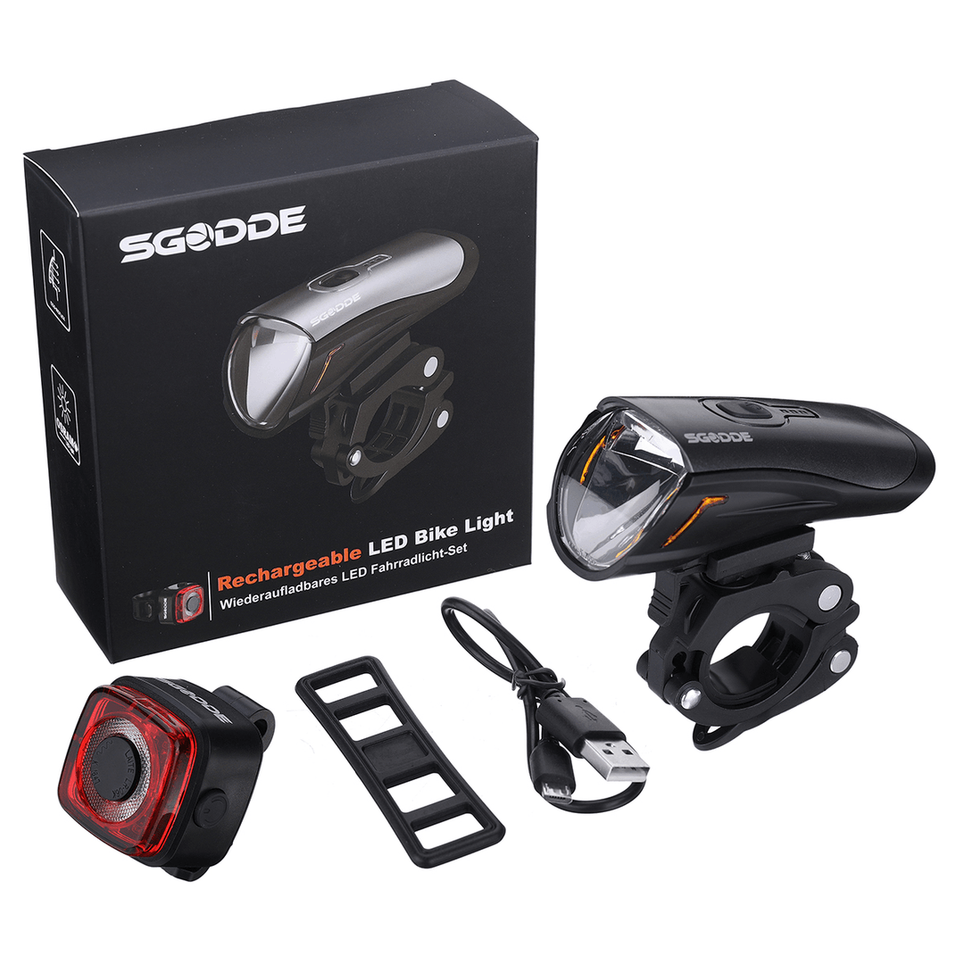 SGODDE Ultra Bright Bike Light Set Waterproof USB Rechargeable 3 Modes Bicycle Headlight with Taillight Cycling - MRSLM