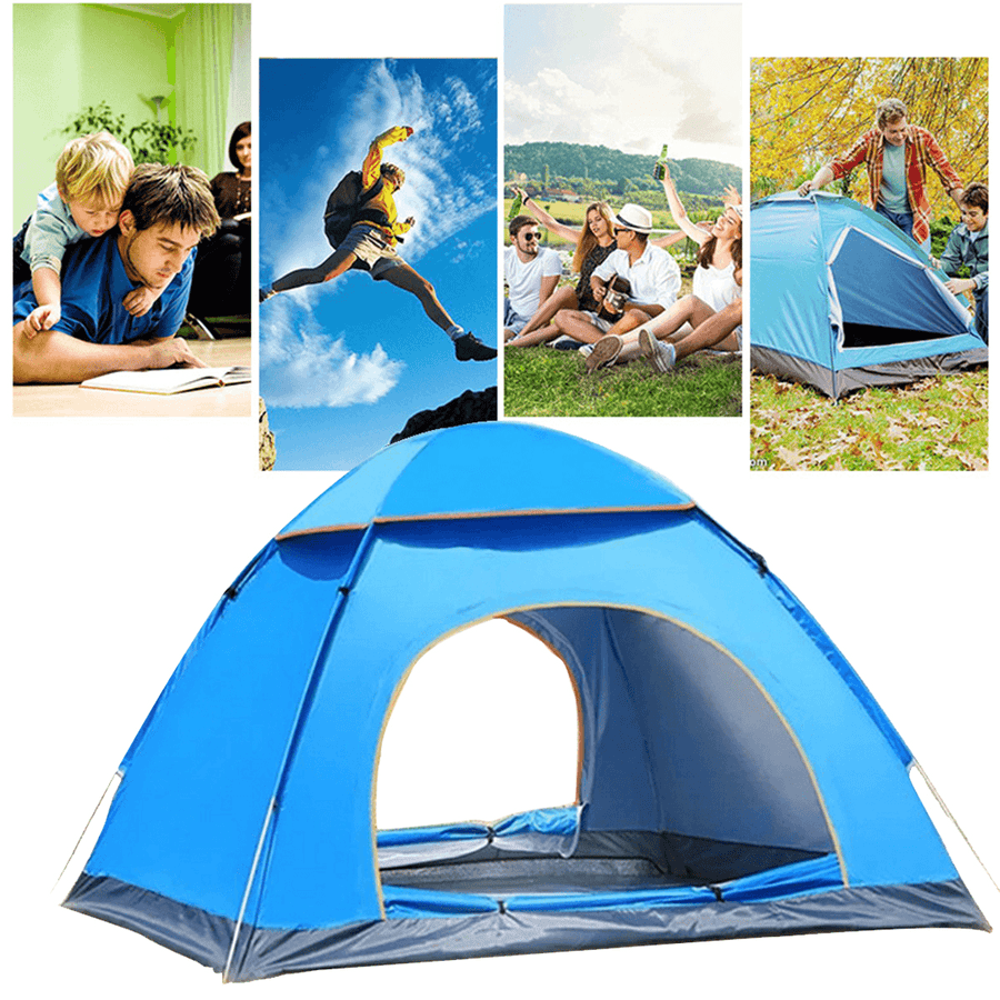 3-4Person Outdoor Dome Camping Tent Double Door Waterproof Polyester Beach Hiking Traveling Tent - MRSLM