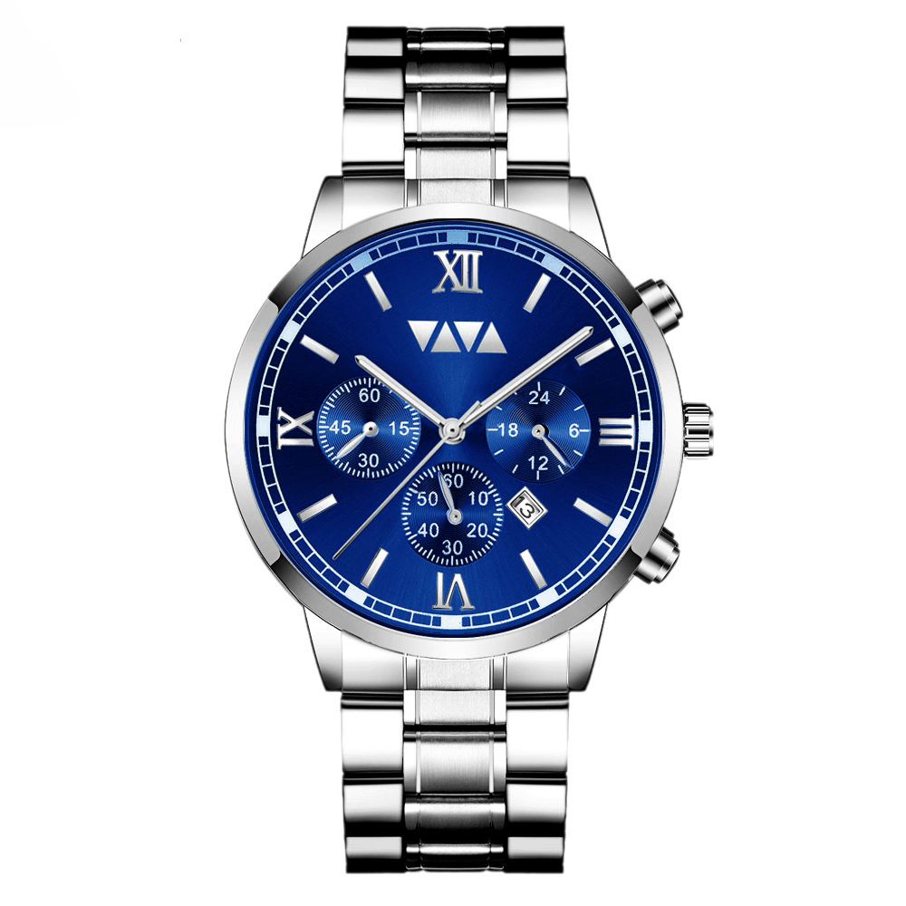 VA VA VOOM Business Casual with Calendar Dial Luminous Pointer Stainless Steel Strap 3ATM Waterproof Men Quartz Watch - MRSLM