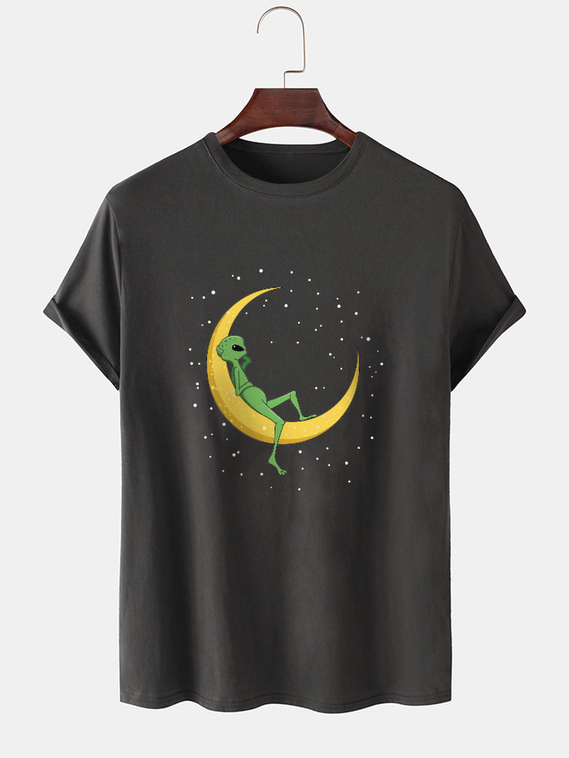 Mens Alien & Moon Print Short Sleeve Design Cotton T-Shirts - MRSLM