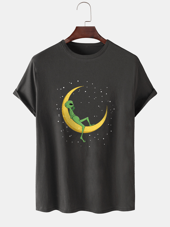 Mens Alien & Moon Print Short Sleeve Design Cotton T-Shirts - MRSLM