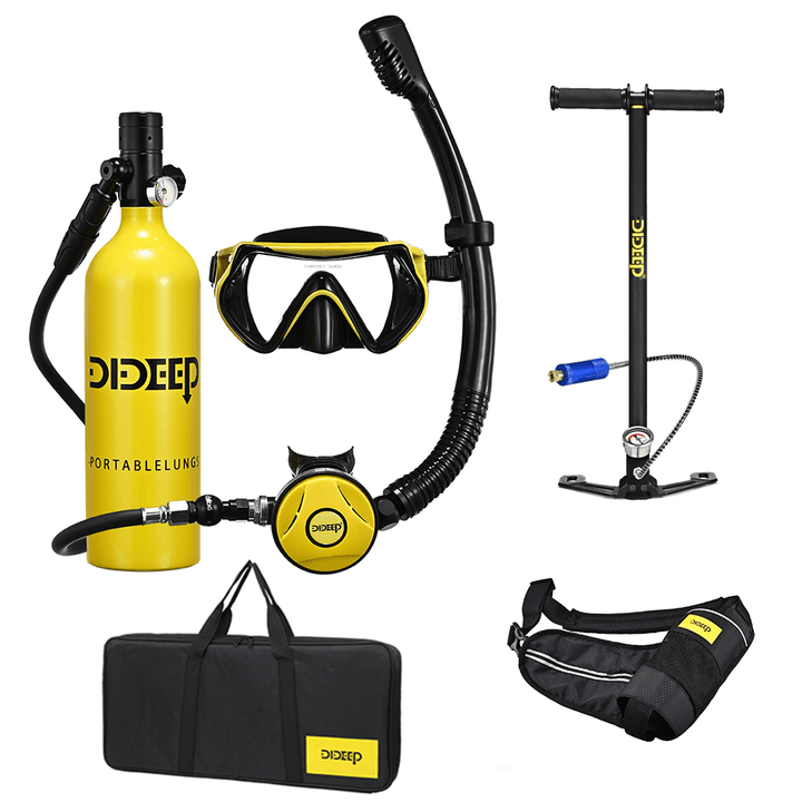 DIDEEP X4000Plus 1L Scuba Diving Cylinder Set Mini Oxygen Tank Respirator Snorkel Tube Anti-Fog Diving Goggles Air Pump Storage Bag - MRSLM