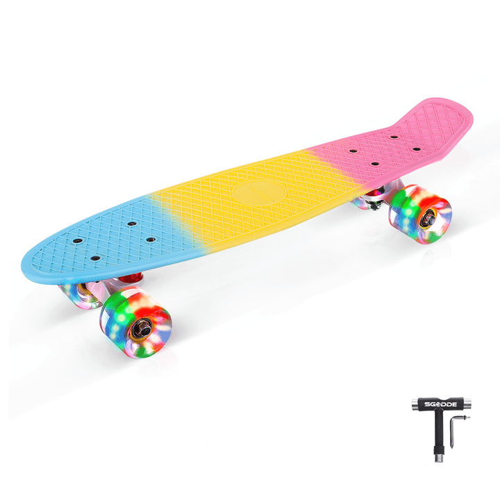 SGODDE 22" Mini Skateboards Cruiser Retro Skateboard Long-Board for Kids Ages 6-12 with LED Wheels - MRSLM