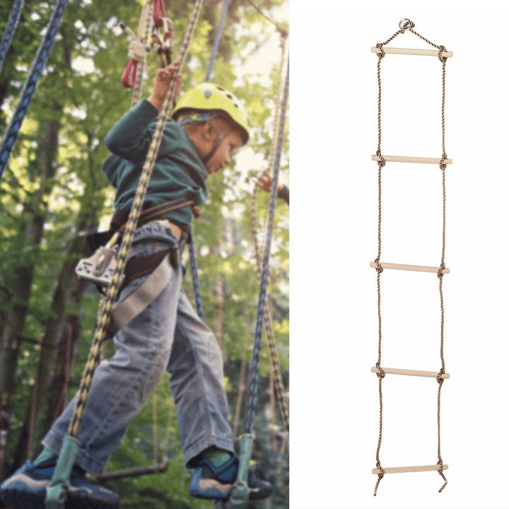 5 Rungs Wooden Climbing Rope Ladder Swing for Kids - MRSLM