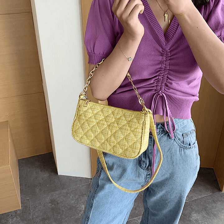 Women Argyle Fashion Chains Casual PU Shoulder Bag - MRSLM