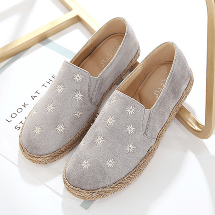 Women Casual Suede round Toe Star Embroidered Espadrilles Fisherman'S Flats Loafers - MRSLM