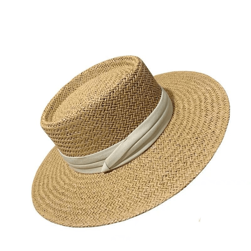Summer Hat Flat Straw Hat Female Raffia Straw Hat Beach Vacation Sun Shade Sun Hat Fisherman Hat Net Red - MRSLM