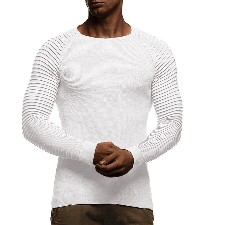 Mens Pleated Sleeve Casual Knitted Sweaters - MRSLM