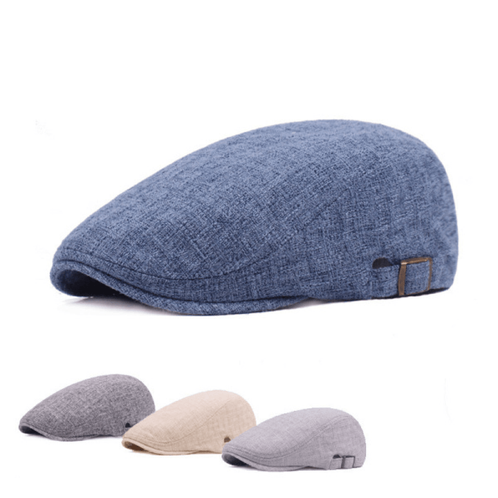 Mens Linen Solid Beret Caps Casual Newsboy Forward Hat Gorras - MRSLM
