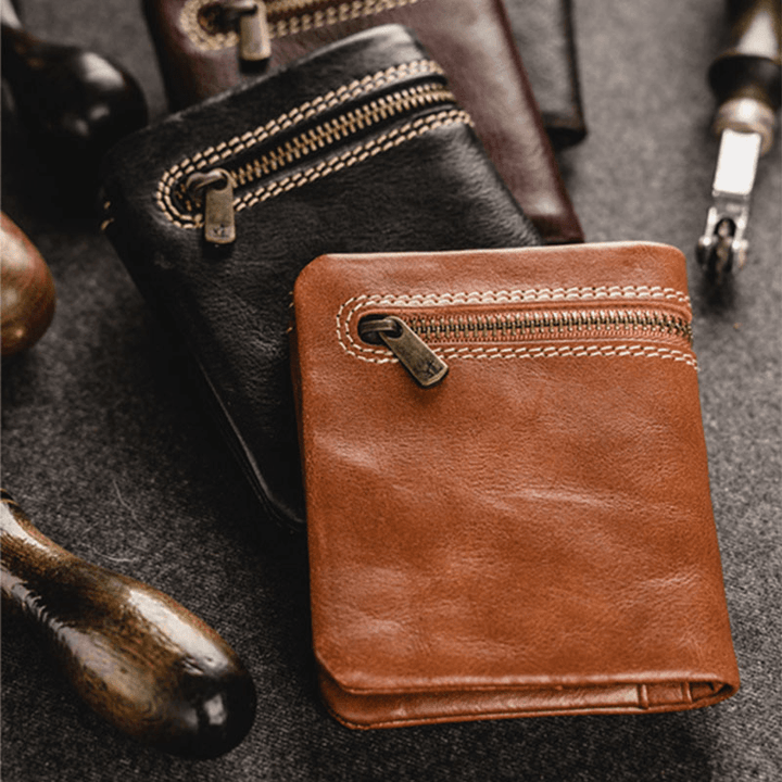 Ekphero Men Genuine Leather Ultra-Thin Short Wallet Retro Bifold Mini Card Case Money Cllip - MRSLM