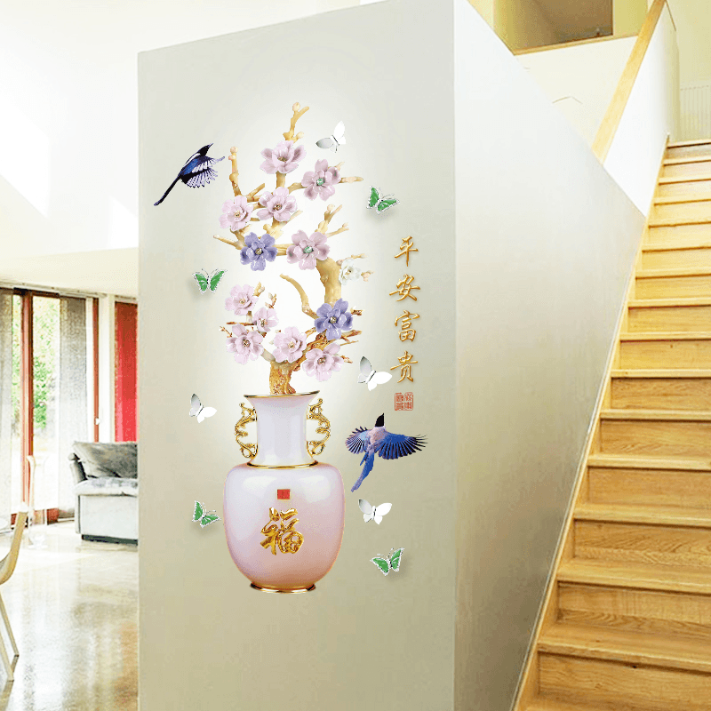 Miico SK9335 Vase Painting Sticker Living Room Bedroom Door Background Decorative Wall Sticker - MRSLM