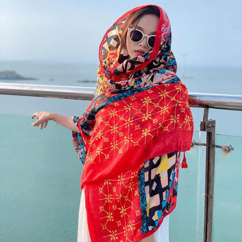 Women'S Thin Ethnic Style Scarf Oversized Sunscreen Shawl - MRSLM