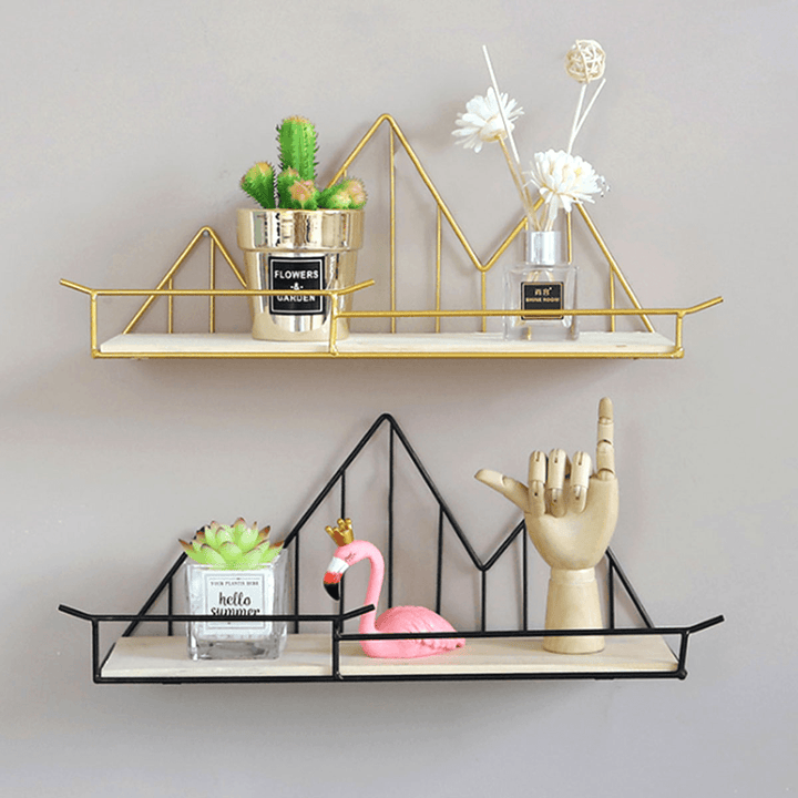 Wall Mounted Shelf Industrial Wooden Floating Metal Wire Rack Storage Display - MRSLM