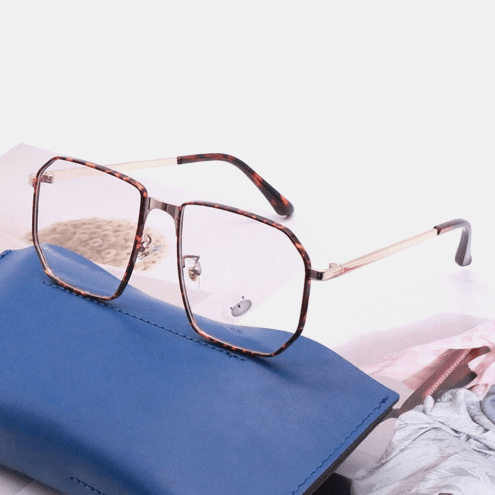 Unisex Polygonal Metal Full Frame Myopia Glasses Frame Anti-Blue Light Fashion Flat Glasses - MRSLM