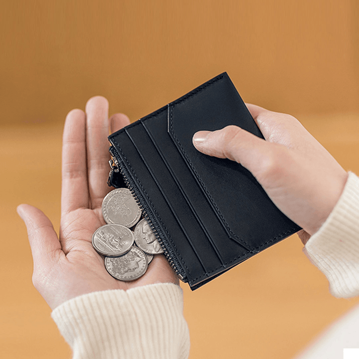 90FUN Vintage Leather Short Wallet Coin Pocket Purse Card Holder Portable Travel From - MRSLM