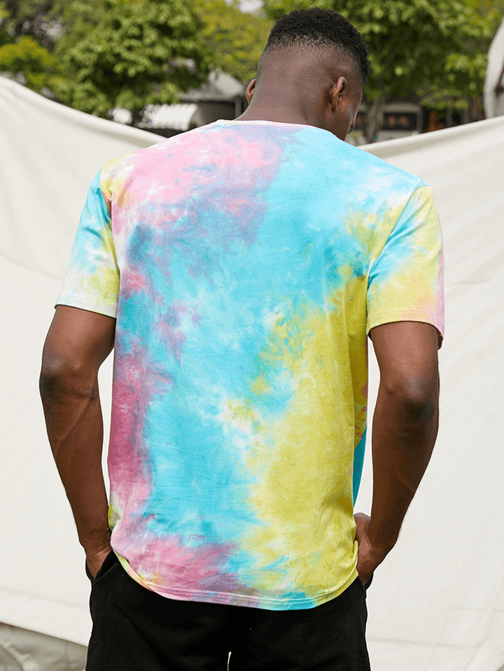 Mens Casual Butterfly Letter Print Street Tie Dye Short Sleeve T-Shirts - MRSLM