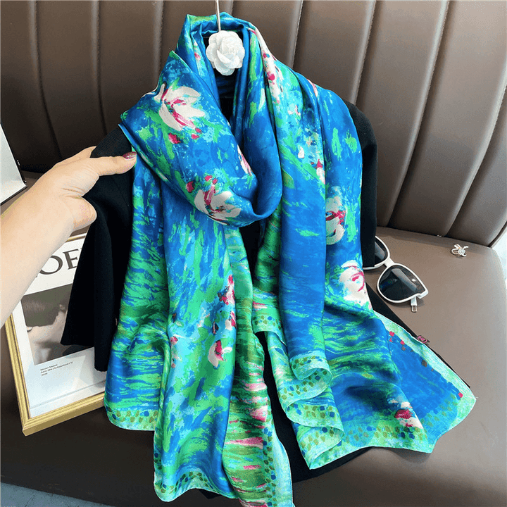 Fashion Women'S Printed Blue Ocean Silk Scarf - MRSLM