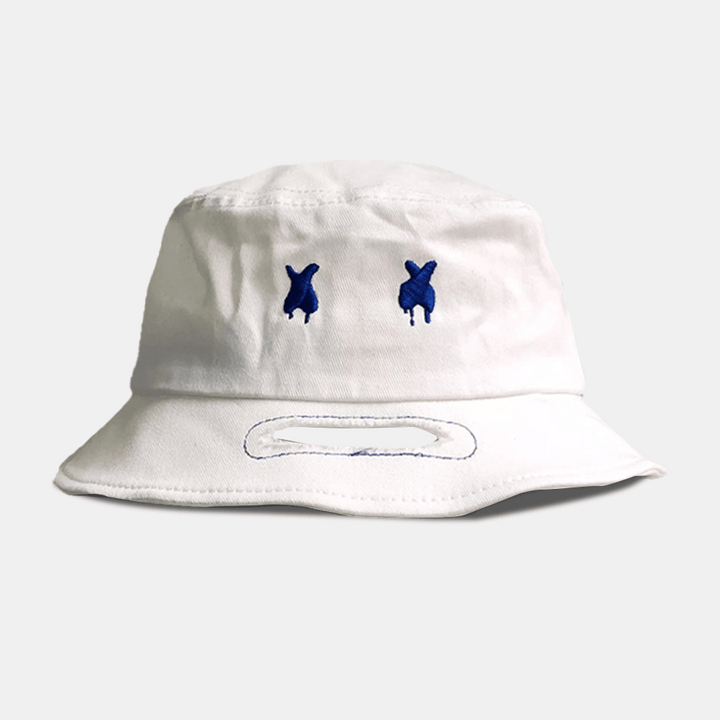 Unisex Brim Opening Broken Hole Cartoon Pattern Embroidery Cotton Sunshade Bucket Hat - MRSLM