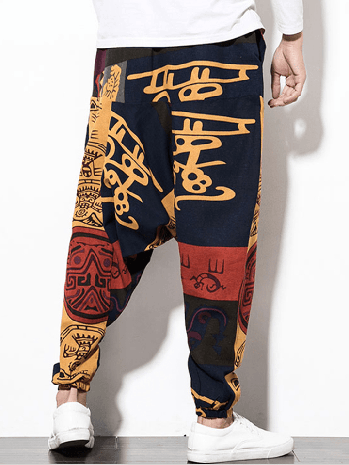 Mens Cotton Linen Vintage Harem Pants Hip Hop Wide Leg Pants - MRSLM