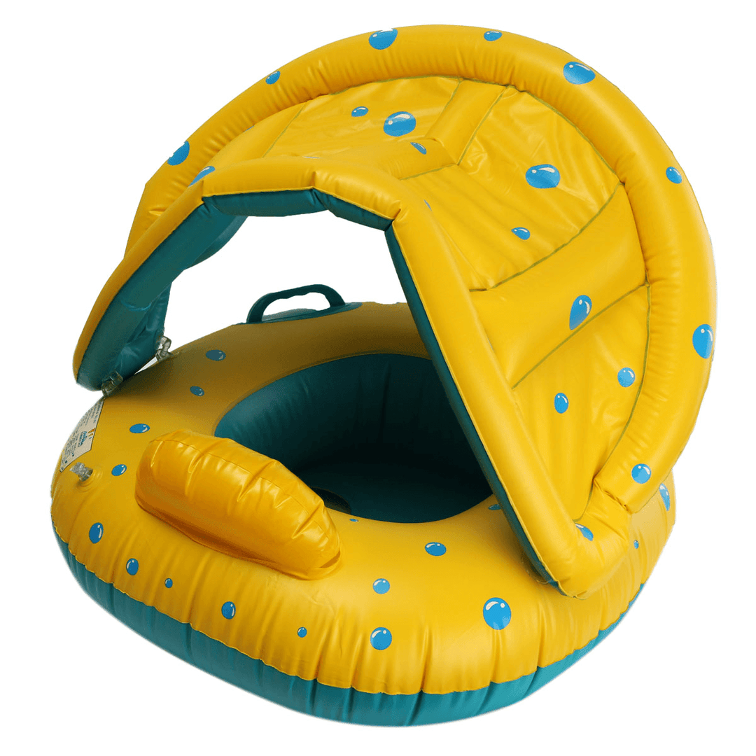 Baby Inflatable Swimming Float Ring PVC Lying Water Seat Boat Sunshade Pool Mattress with Canopy Kid Gift - MRSLM