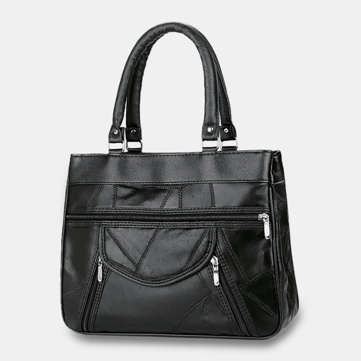 Women Genuine Leather Patchwork Painted Tote Bag Multi-Pocket Large Capacity Handbags Vintage Crossbody Bags - MRSLM