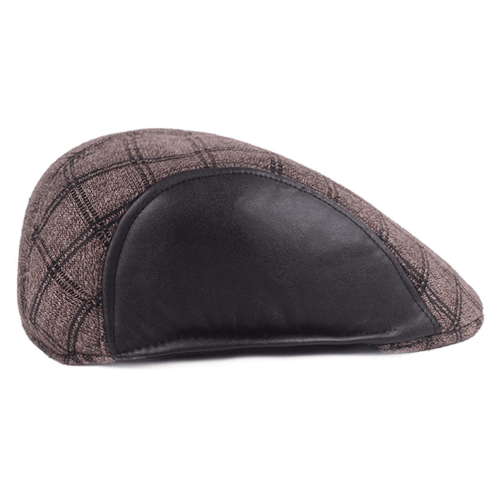 Mens Vintage Grid Casual Patchwork Beret Caps - MRSLM