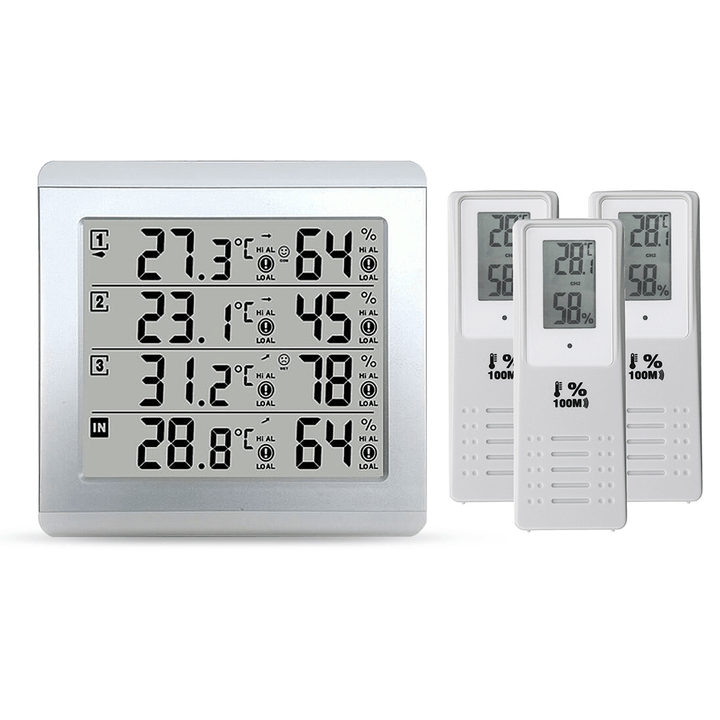 3 Sensors Wireless Digital Alarm Thermometer Indoor Outdoor Audible Indicator - MRSLM