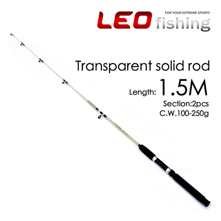 LEO Transparent Solid Fiber Glass Fishing Rod 1.35M 1.5M 1.65M 2 Sections Sea Fishing Pole - MRSLM