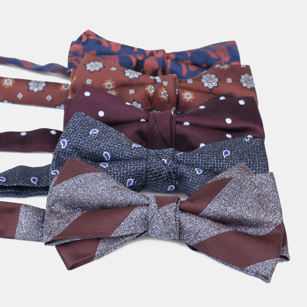 Men Dacron Cartoon Geometric Pattern Jacquard Double Layer Bowknot Formal Suit Bow Tie - MRSLM