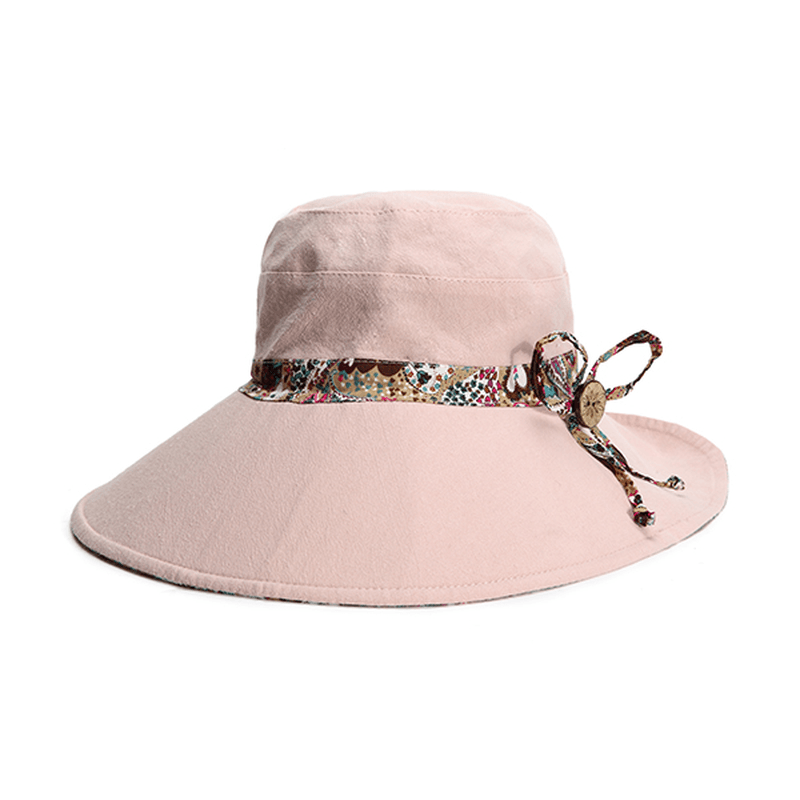 Women Sunscreen Bucket Hat Casual Anti-Uv Wide Brim Double Sided Wear Beach Hat - MRSLM