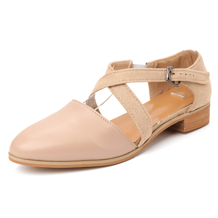 Women Cross Belt Buckle Pointed Toe Flats - MRSLM