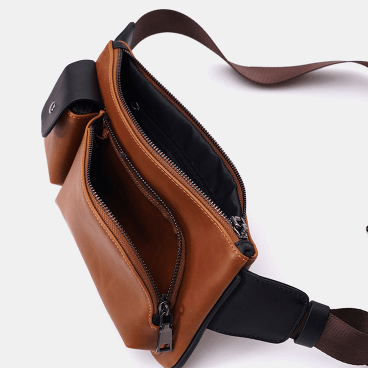 Men Faux Leather Retro Business Casual Multi-Carry Waist Bag Chest Bag Sling Bag - MRSLM