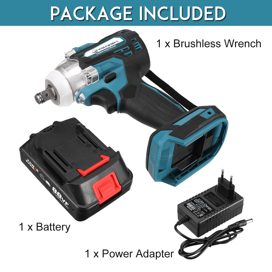 VIOLEWORKS 88VF 1/2" 520NM Electric Wrench Cordless Brushless Impact Wrench W/ 1/2Pcs Battery - MRSLM