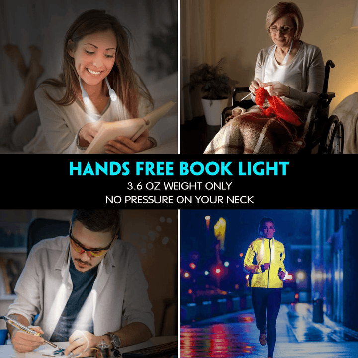 Book Light Portable Rechargeable 4 LED Reading Light with 2 Flexible Soft Silicone Arms USB Cable for Reading/Running/Walking/Outdoor Sports - MRSLM