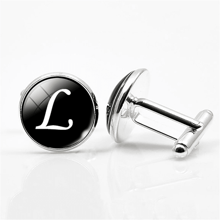 Men Gemstone Glass Single Letter Cufflinks Wedding Party Vintage Alphabet Cufflink - MRSLM