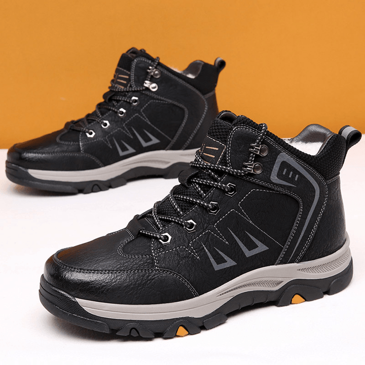 Men Cowhide Leather Comfy Soft Sole Warm Lined Lace up Sports Casual Running Shoes - MRSLM