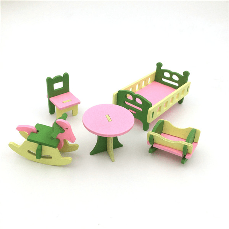 4 Sets of Delicate Wood Dollhouse Furniture Kits for Doll House Miniature - MRSLM