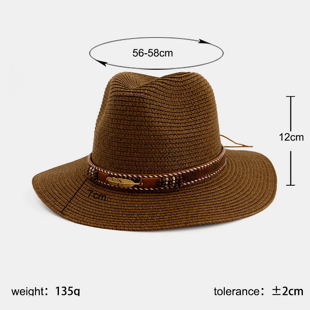 Unisex Sunscreen Travel Beach Sun Hat Elegant Seaside Jazz Hat Straw Hat - MRSLM