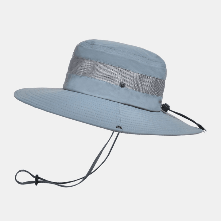 Men Breathable Mesh Big Brim Outdoor Fishing Climbing UV Protection Sunshade Waterproof Bucket Hat - MRSLM